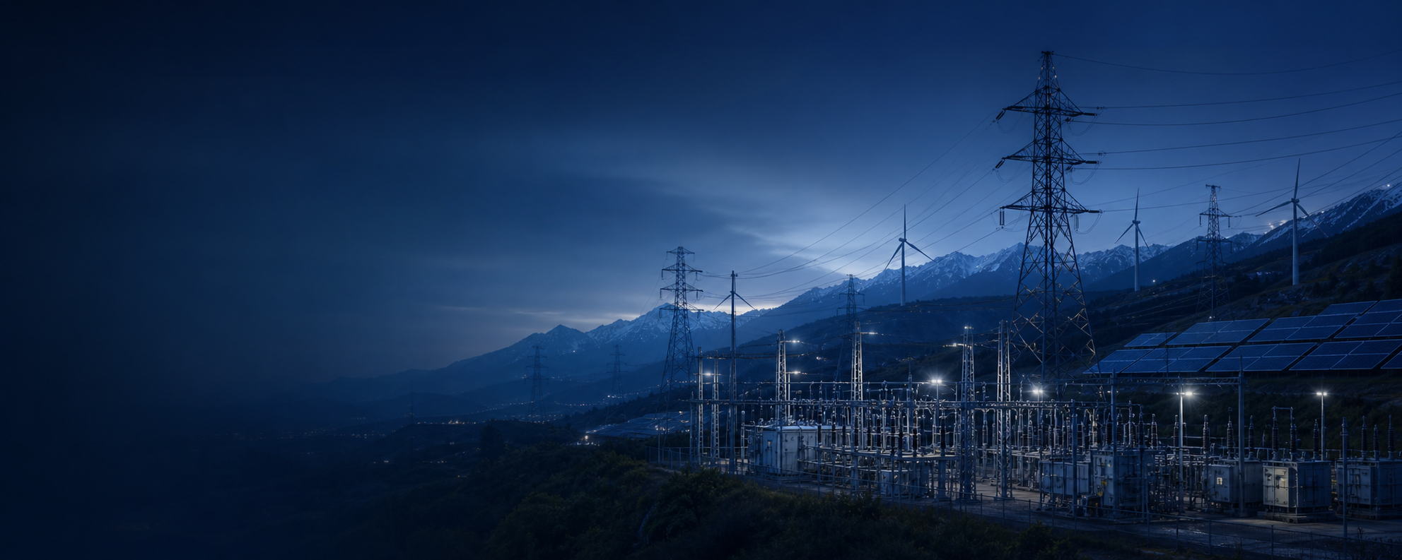 Transmission grid, wind turbines and solar infrastructure